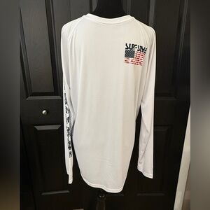 Surf Style White Long Sleeve Tee with Flag Design